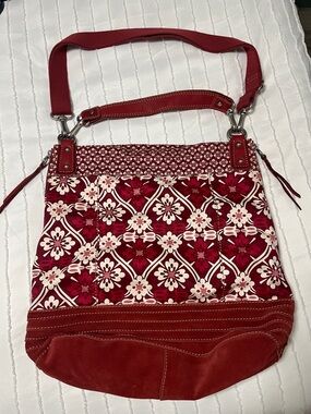 Fossil Red and Cream Floral Shoulder Bag